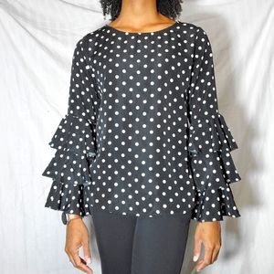 Polka dot bell sleeve blouse.